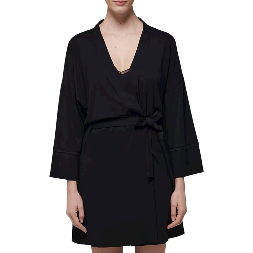 NWT Simone Pérèle Aurore Kimono Housecoat Robe Sz Small Medium Black Loungewear